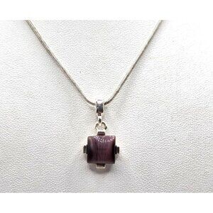Silvertone Chain Necklace With Purple stone Pendant For Women